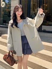 春现-韩系宽松甜酷风休闲拼接连帽短风衣B190-5066-P175-K248，女装风衣，2B190