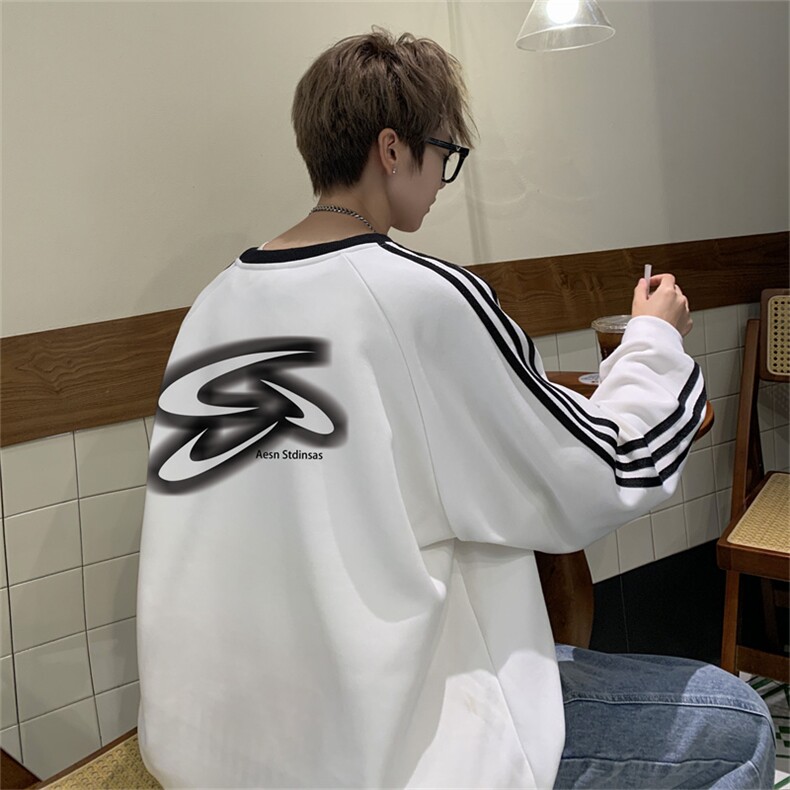 美式三杠条纹复圆领卫衣秋冬男女宽松长袖SW2482-P45控6850棉,男装卫衣,电商B370