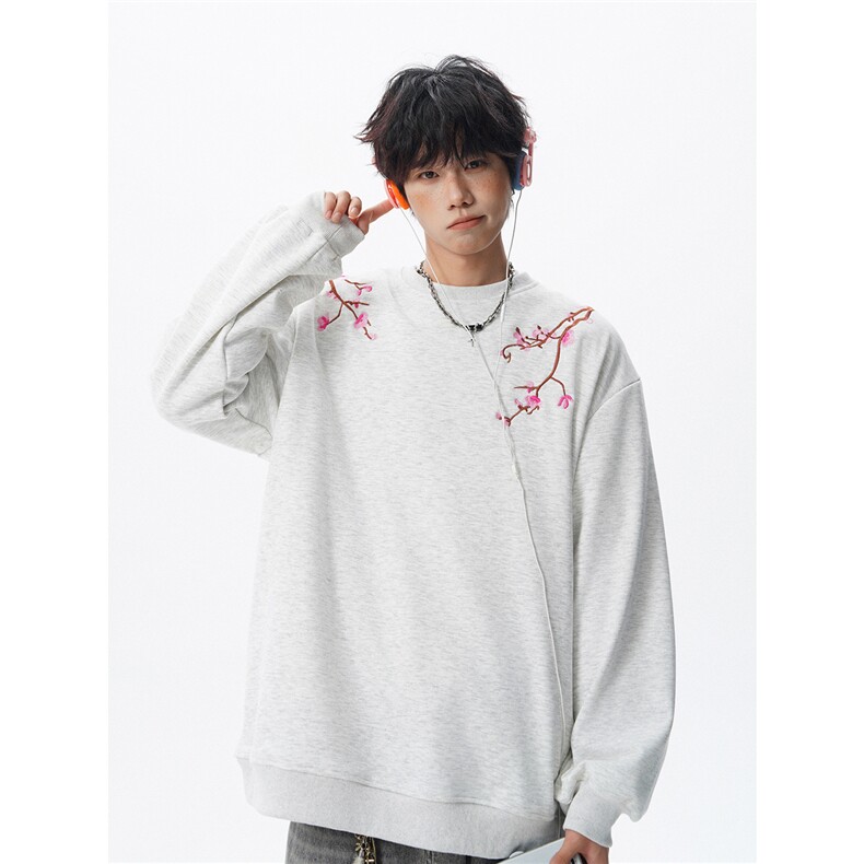 8XL-M新中式圆领卫衣宽松大码风刺绣无帽上衣重磅外套WY5118P55,女装短外套,电商B238