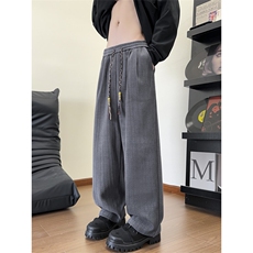 2025秋冬麦穗纹宽松大码休闲裤阔腿直筒长裤子K9755/特P35深灰2，男装休闲裤，电商A094