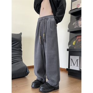 2025秋冬麦穗纹宽松大码休闲裤阔腿直筒长裤子 K9755/特P35 深灰2图片