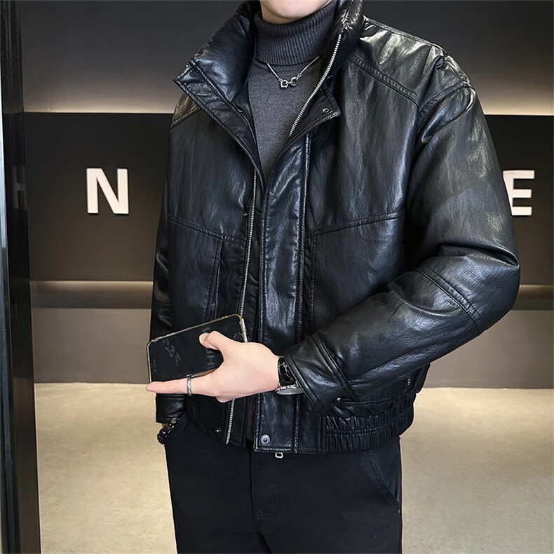 标50绒皮羽绒服男士立领短款潮牌外套8529-P235(控券后318)，男装羽绒服，电商B338