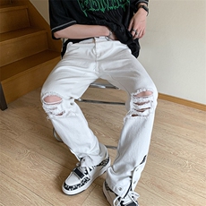 新款美式高街ins小众拉链排扣破洞休闲牛仔裤货号K642P6078，男装牛仔裤，电商A063