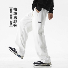 日系潮牌休闲百搭长裤拖地裤显瘦显高直筒高级灰X1695-特批39，男装休闲裤，星座718