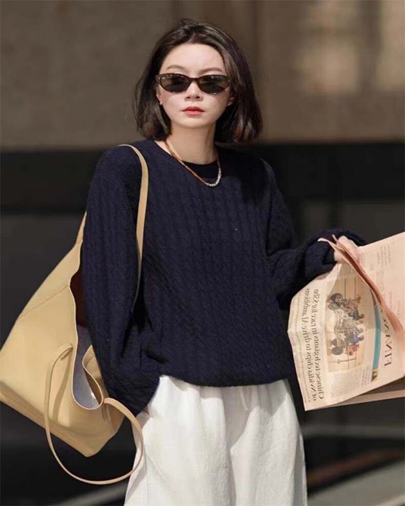 宽松显瘦麻花针织衫2024早秋新款女装韩版内搭打底衫图片