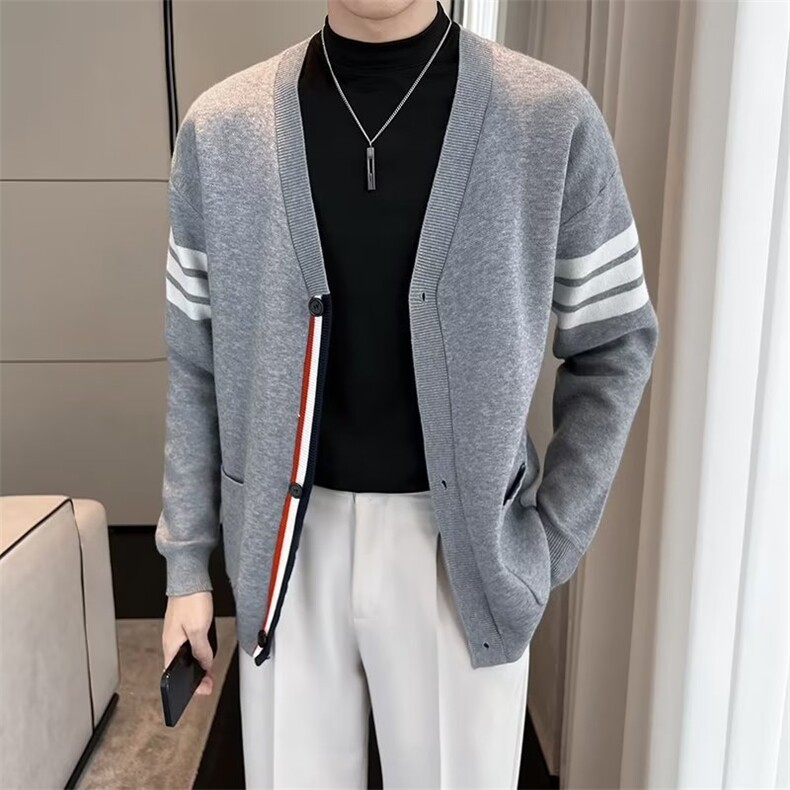 2024新款V领针织开衫外套男毛衣秋季薄百搭休闲慵懒风长袖MY564,男装针织衫/毛衣,星座1116A-2（原606A-1）