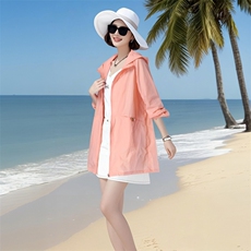大口袋防晒衣女中长款40岁50中年妈妈洋气防晒服户外透气轻薄外套，女装防晒衣，板酷