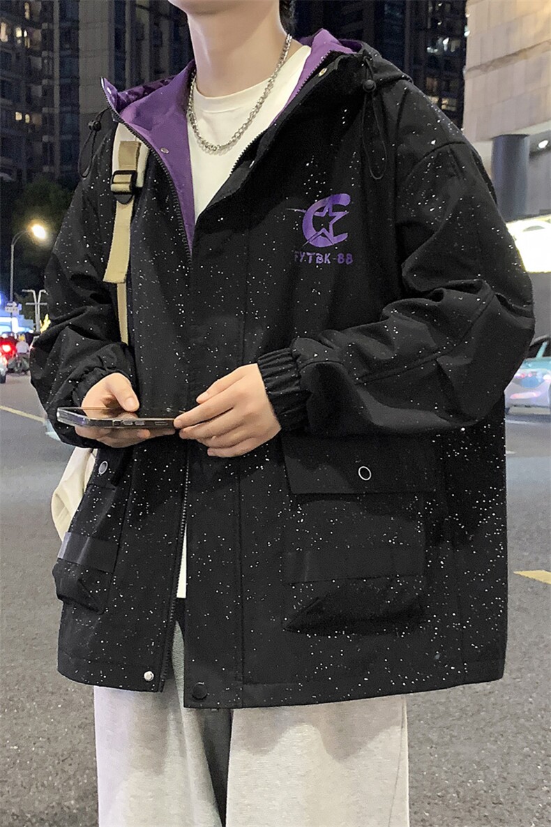 满天星外套男潮牌连帽夹克2026新款秋季工装冲锋衣A436-W113-P68,男装夹克,电商A436