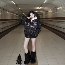 嘻哈风刺绣珍珠黑色菱格棉服夹克男美式复古街头休闲加厚保暖外套，男装夹克，四季星座505