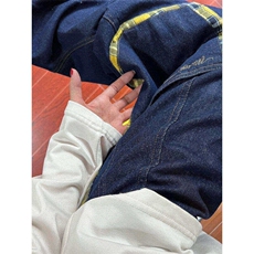 小众设计感拼接牛仔裤格子弯刀阔腿裤子NZ881特P59，男装牛仔裤，星座908-1