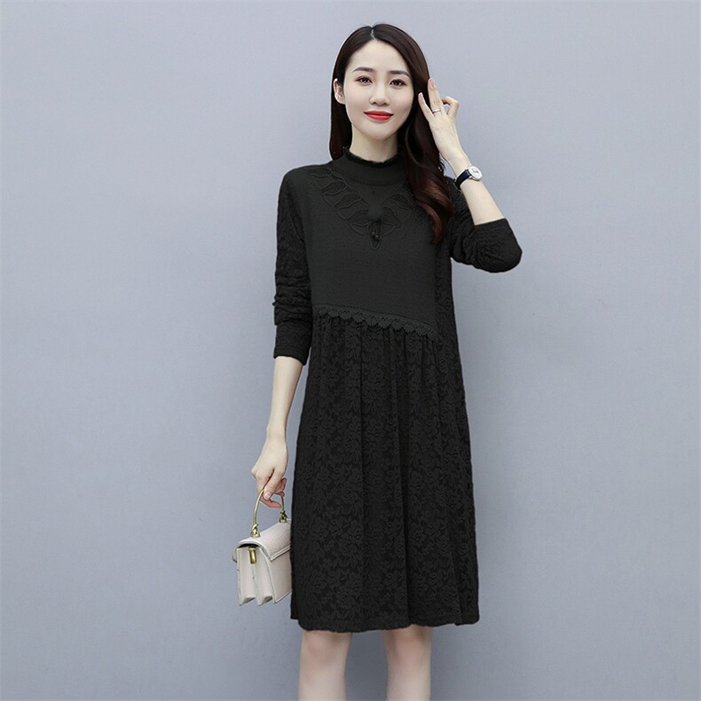 2020冬季新款仿貂绒拼蕾丝花边领烫钻加绒打底衫（配饰品）,女装连衣裙,安之芮娜