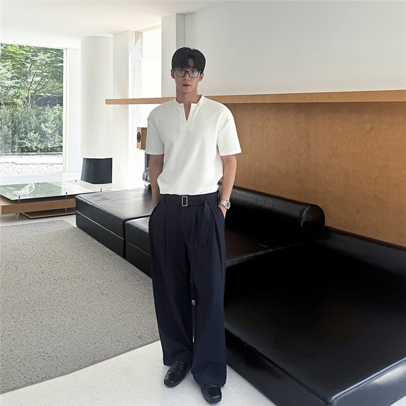腰带款cleanfit大裤腿休闲裤藏青K234/P78,男装休闲裤,电商A242