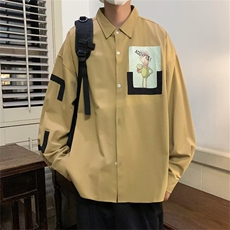 秋季新款高级感ins潮流cityboy衬衣趣味印花长袖衬衫男W5047-P33，男装衬衫，星座512-2