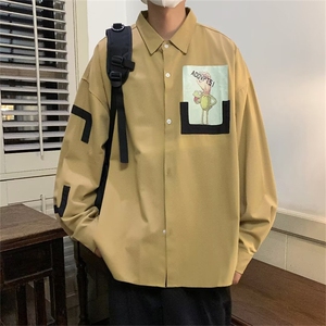 秋季新款高级感ins潮流cityboy衬衣趣味印花长袖衬衫男 W5047-P33图片