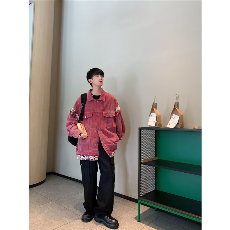潮复古高街水洗做旧牛仔外套男款春秋hiphop美式夹克宽松情侣装,男装工装外套,星座1210-1