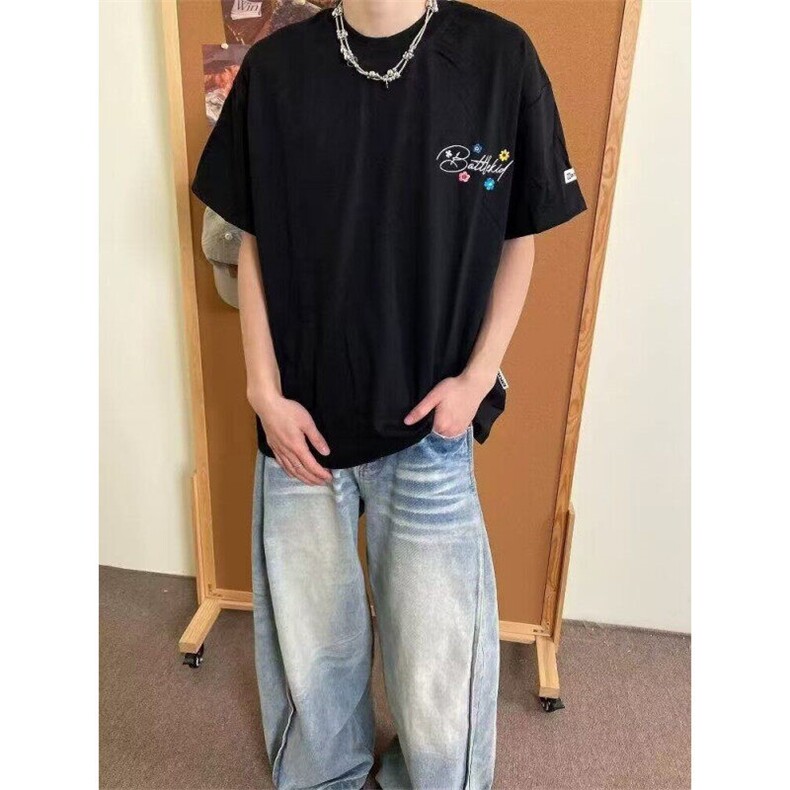 复古高街花卉刺绣短袖T恤男女夏季潮短袖上衣1001-1-W33-P39,男装T恤,星座1001-1