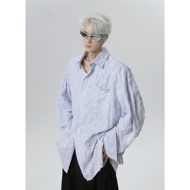 春秋季潮牌流苏菱形长袖衬衫男女美式宽松衬衣CS90-P58,男装衬衫,电商C307