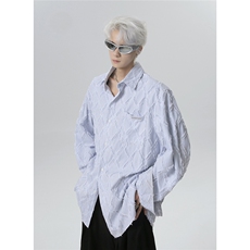 春秋季潮牌流苏菱形长袖衬衫男女美式宽松衬衣CS90-P58，男装衬衫，电商C307