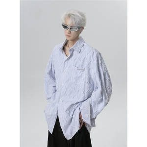 春秋季潮牌流苏菱形长袖衬衫男女美式宽松衬衣CS90-P58图片