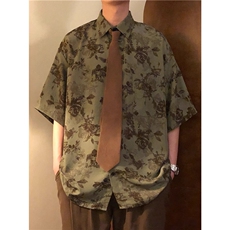 夏季街头复古碎花短袖衬衫女中性港风古着花短袖衬衣上衣外套潮牌，男装T恤，星座506A