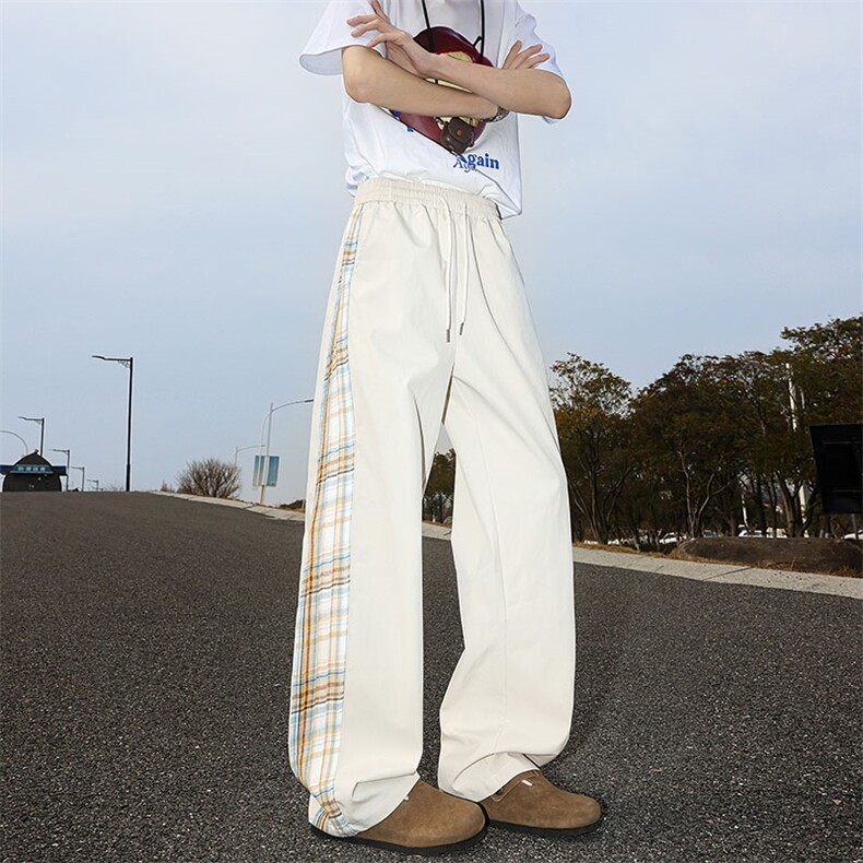 现货ZK7987-特批30控58撞色格子拼接运动大码休闲裤长裤,男装休闲裤,电商A059