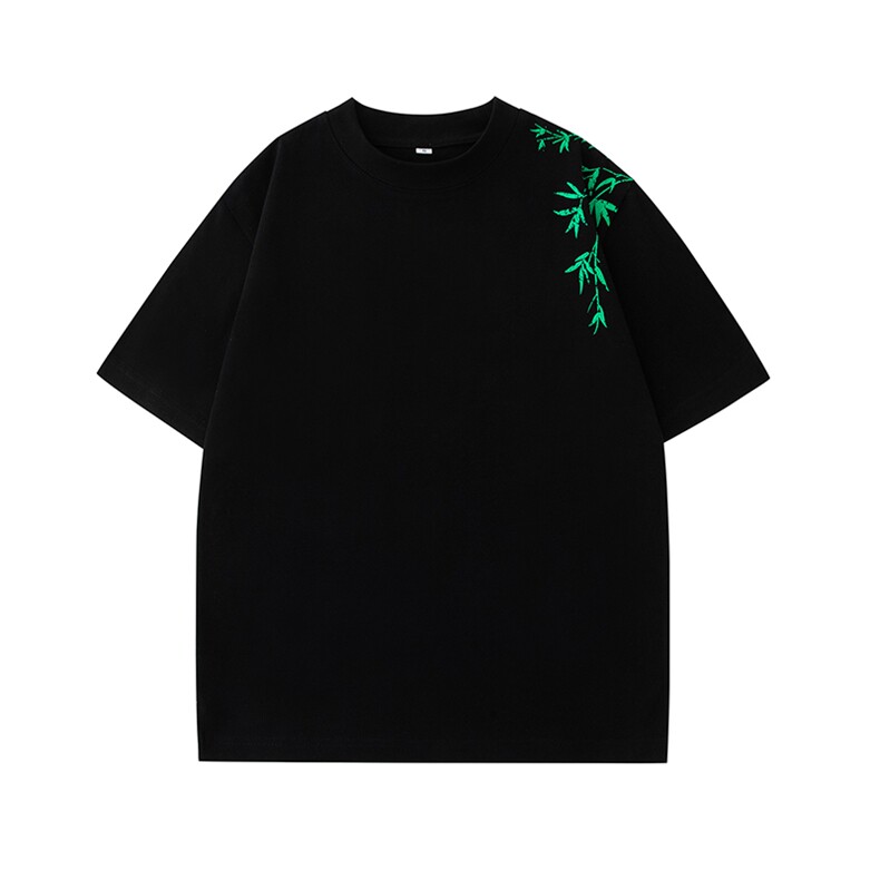 风新中式竹叶立体凹凸拉板印花T恤短袖五分半袖XT11-P40控58,男装T恤,星座216(原A116)