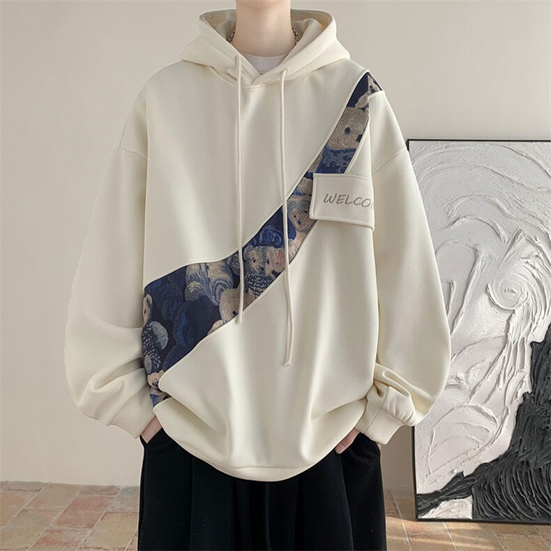 秋季现货拼接连帽高品质百搭卫衣A059-WY7868-P45控68,男装卫衣,电商A059