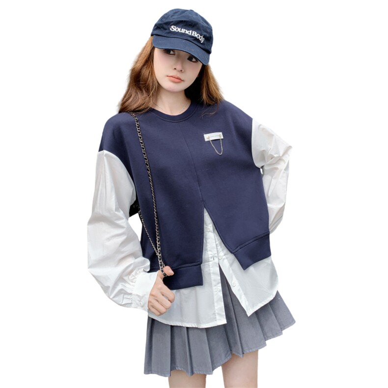学院风假两件卫衣女2025秋季新款韩版减龄设计感小众宽松长袖上衣,女装卫衣/绒衫,2C012