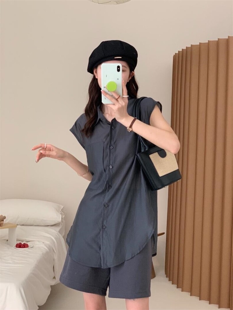 防晒套装女薄款欧洲站夏季2022新款欧货衬衫阔腿短裤两件，女装职业装，香丽迪1