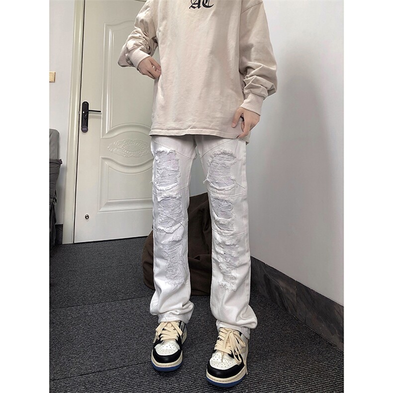 B221美式ins高街小众重工艺假破洞小脚牛仔裤LK23019-P60控78,男装牛仔裤,电商B221