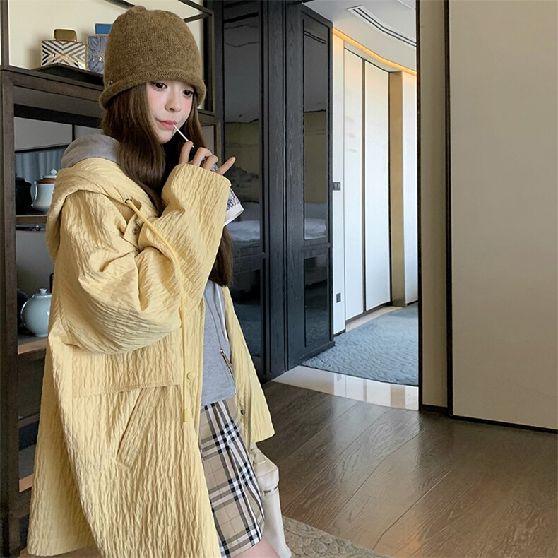 现货【新款】韩版连帽华夫格泡泡短外套面料821-P155-K218,女装短外套,2C305