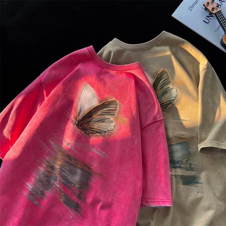 潮牌宽松短袖t恤蜡染美式复古高街水洗做旧517A-2-SX262-P38,男装T恤,星座517A-2
