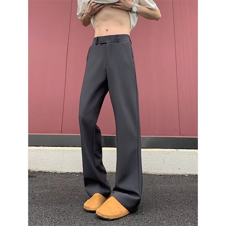 简约黑色垂感西裤男夏季直筒cleanfit微喇裤子男款高级休闲西装裤，男装西服套装，星座601-1