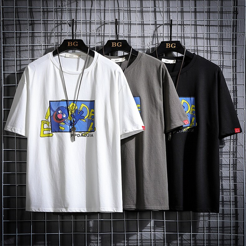 2021夏季新网格风日系大码男已注册卡通印花短袖T恤T1050-P25，男装T恤，电商A001