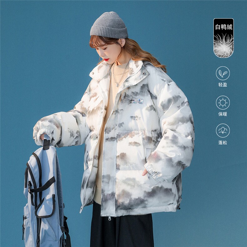 中性白鸭绒冬季迷彩宽松保暖立领羽绒服YR106P245控299，男装羽绒服，A247A