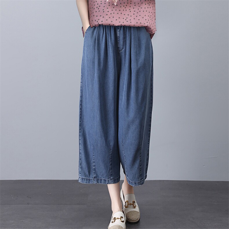时尚宽松高腰牛仔裤女显瘦百搭休闲裤，女装牛仔裤，悦见她