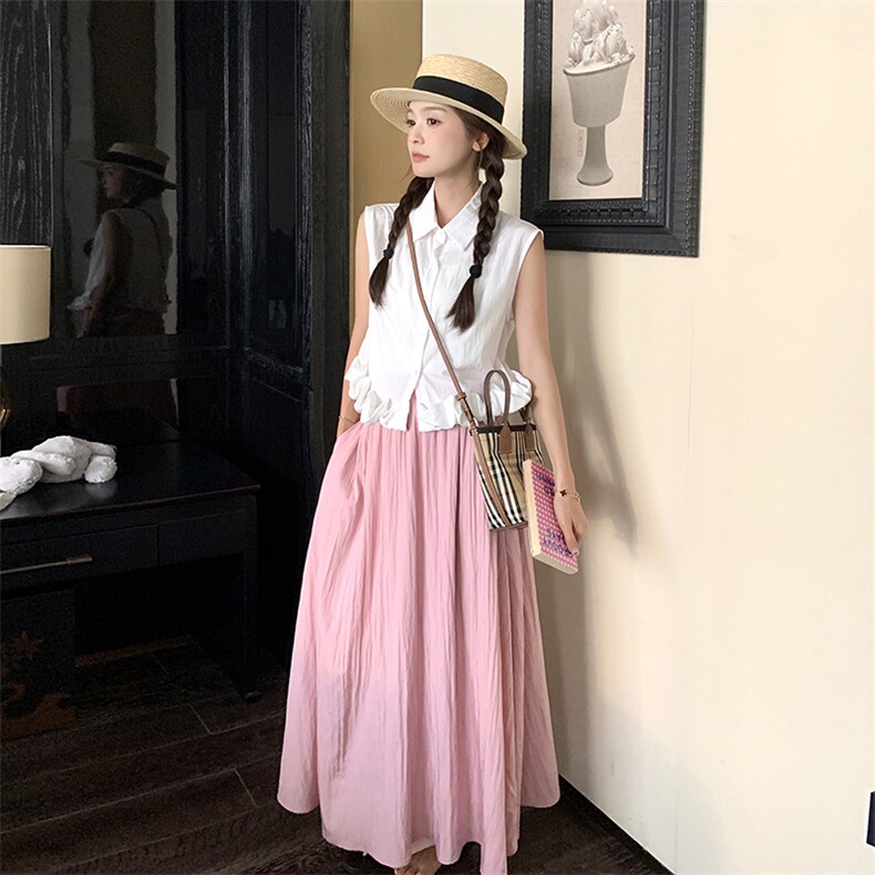 【已出大货】【数据好】花瓣衬衫两件套连衣裙中长款2024夏季新款，女装连衣裙，C位