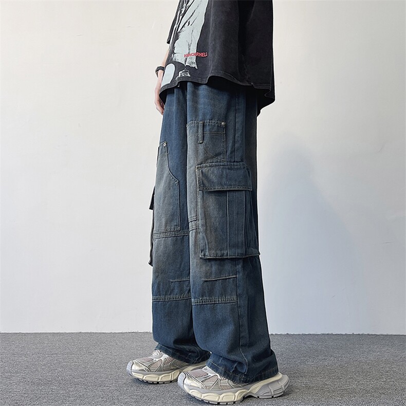 217-2-K24302-P70渐变色高街宽松阔腿牛仔裤男工装休闲裤,男装牛仔裤,星座217-2