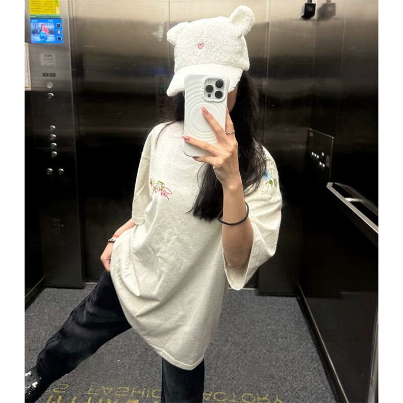 万针全刺绣工艺抖音得物高品质260克重磅纯棉双纱美式高街短袖T恤,男装T恤,电商A486-1