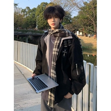 十字架贴皮刺绣翻领外套男款春秋季宽松撞色拼接夹克J6205，男装夹克，星座1116A（原606A-3）