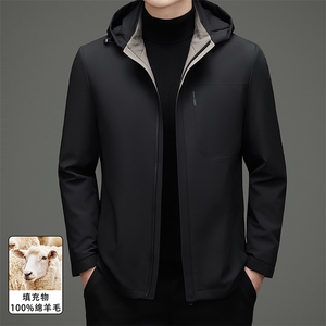 现货羊毛内胆可脱卸秋冬款中老年羊毛派克服外套中年休闲夹克图片