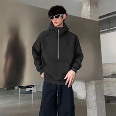抖音得物二开美式重磅宽松结构拉链设计防风高领连帽卫衣外套W76，男装卫衣，电商A486