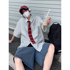夏季潮流大码宽松百搭撞色贴标条纹短袖衬衫DC2218-P38【特价】，男装T恤，电商A007