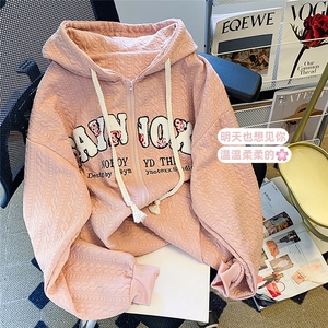 提花加厚秋装双层帽毛巾绣卫衣女连帽秋冬装时尚休闲卫衣E697-P45,格子半身裙秋款如何搭配图片