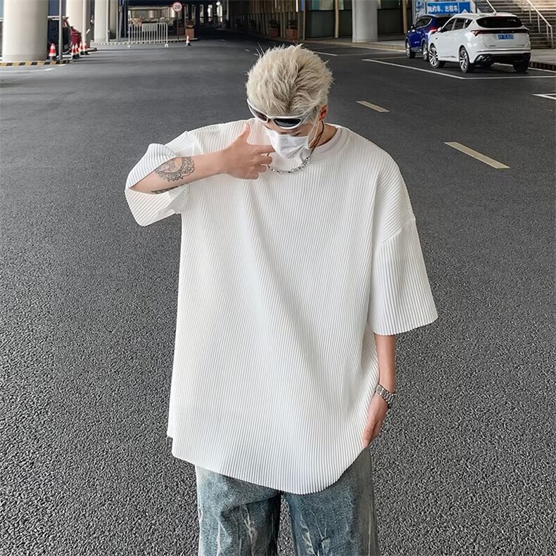 男士短袖t恤夏装垂感五分袖上衣设计感小众潮牌宽松休闲体恤,男装T恤,星座1013
