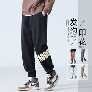 字母发泡运动裤男大码痞帅运动裤男发泡印花卫裤A068-QCK102-TP40图片