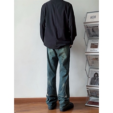 B221美式ins高街暗黑拼接直筒工装牛仔裤LK24147-P70控98，男装牛仔裤，电商B221