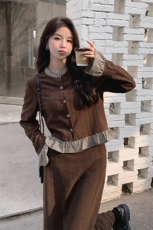 春季新款时尚两件套女装气质显瘦格子拼接长袖外套+高腰阔腿裤套装优雅百搭，女装套装/套裙，秋水欣儿