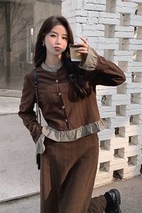 春季新款时尚两件套女装 气质显瘦格子拼接长袖外套+高腰阔腿裤套装 优雅百搭图片