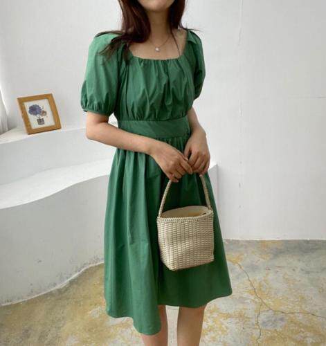 方领泡泡袖连衣裙，女装连衣裙，土布鱼